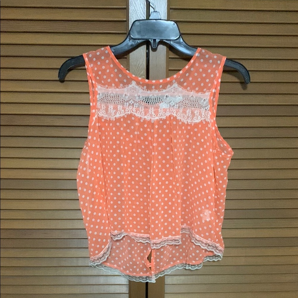 Iris Basic Orange Sheer Sleeveless Asymmetrical Tank Top No Size Tag Small S